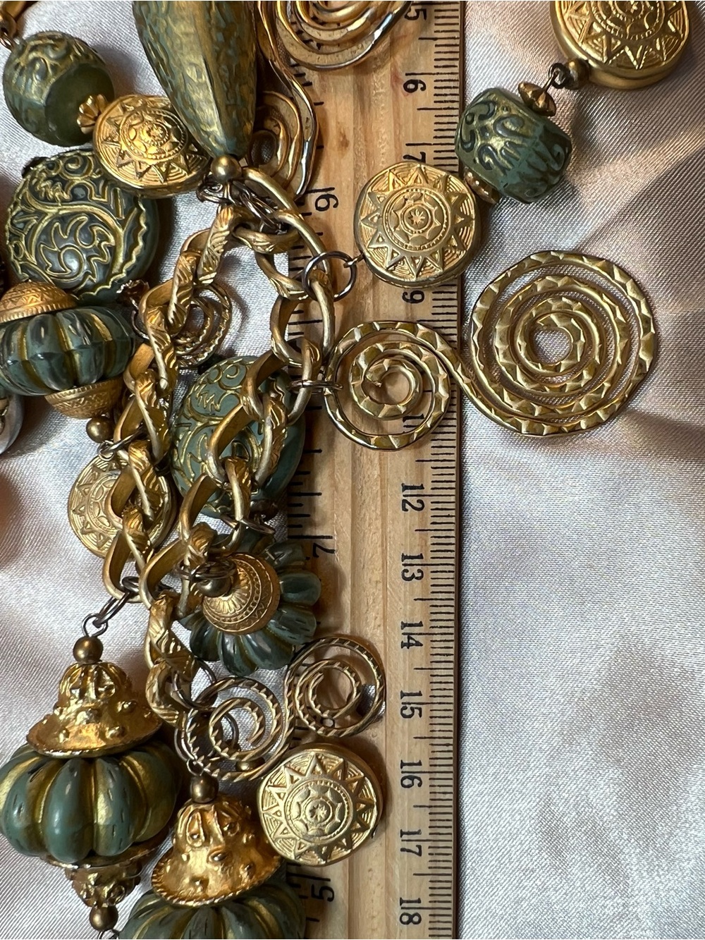Green and Gold Beaded Necklace with Matching Clip-On Earrings